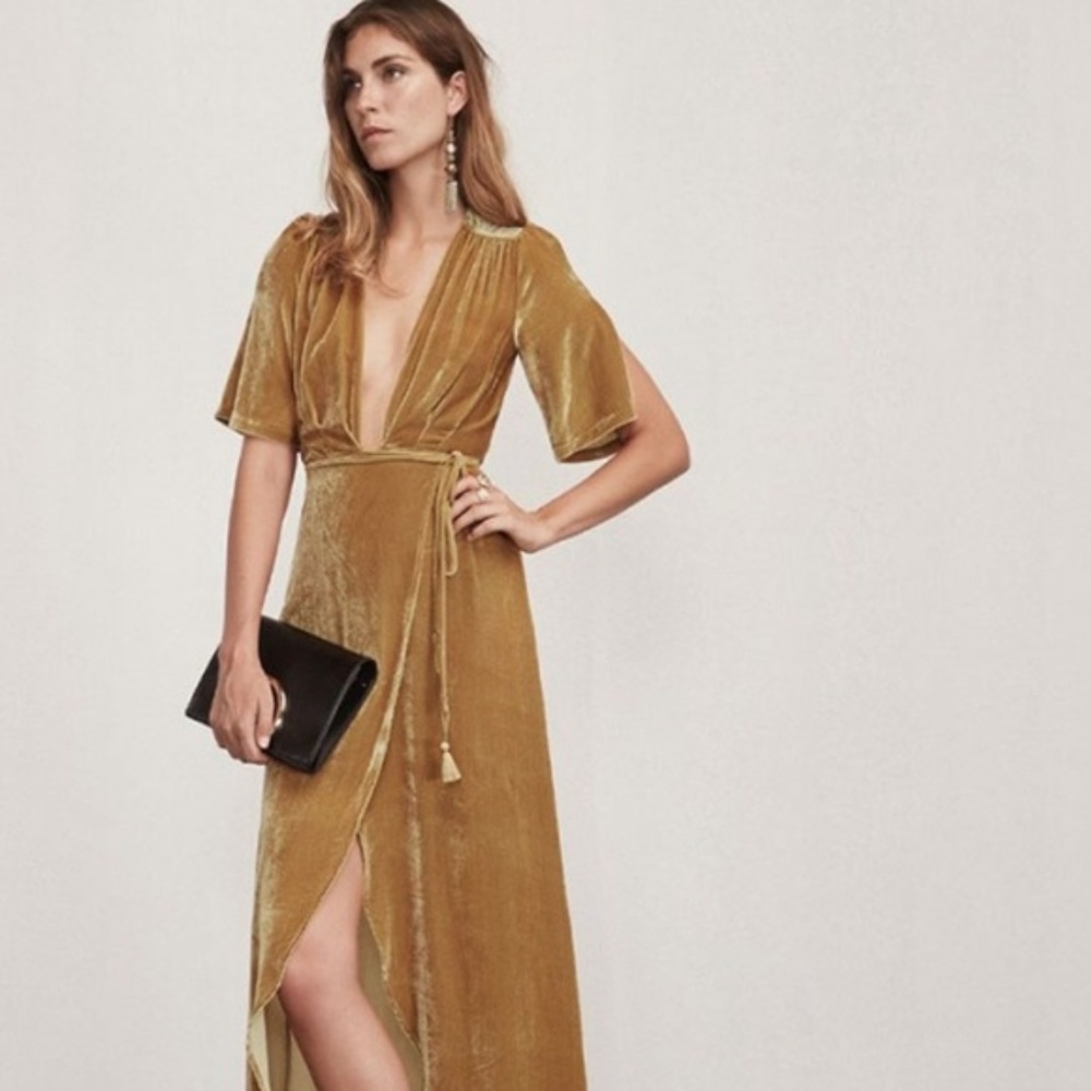 ISO: Reformation Bordeaux Velvet Dress in Gold